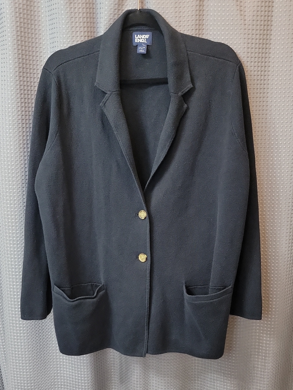 Lands' End Women's Black Knit Sweater Blazer Jacket Size XL